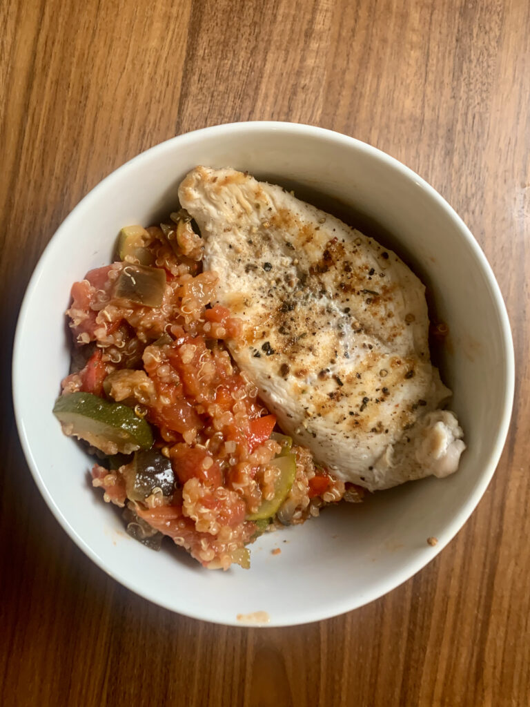 One Pot Ratatouille Quinoa with grilled chicken